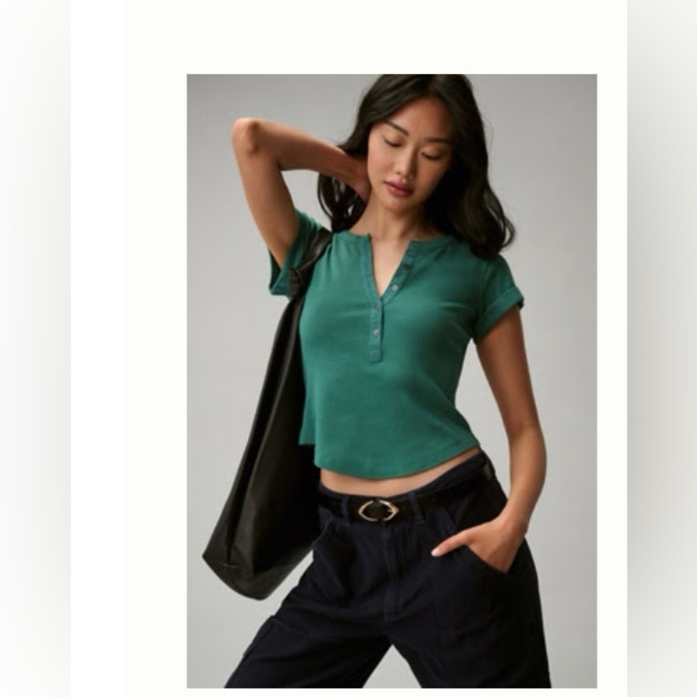 The Andie ribbed Henley top BY PILCRO: SHORT-SLEEVE EDITION